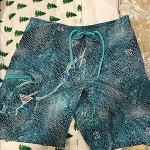 Columbia Teal Patterned Men's Hybrid Shorts